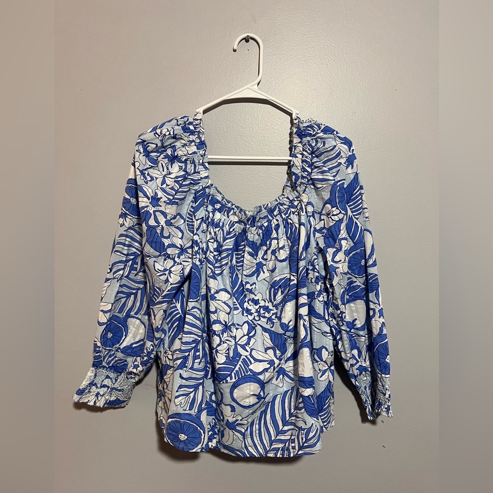Vineyard Vines Painted Palm Beach Ruffle Top Size M
